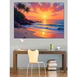 Gün Batımı Sahili Dekoratif Kanvas - Mdf Ahşap Tablo