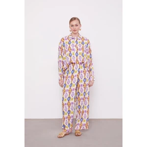 Mor Geometrik Desenli Tunik Takım