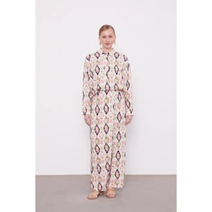 Bej Geometrik Desenli Tunik Takım