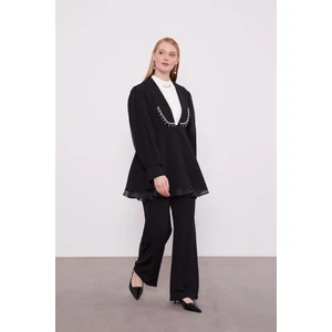 Siyah Şifon Kollu Taş Detay Ikili Takım