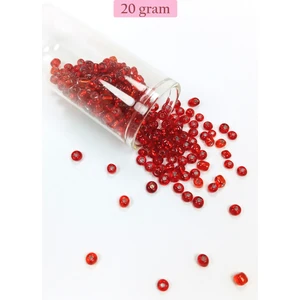 Dökme Cam Kum Boncuk Büyük Boy (6/0) 4 mm - 20 Gram - Şeffaf Kırmızı - BNC079