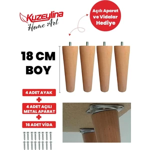 Ahşap Konik Ayak - Mobilya, Koltuk, Tv Ünitesi Uyumlu - 18 cm Ham- 4 Adet