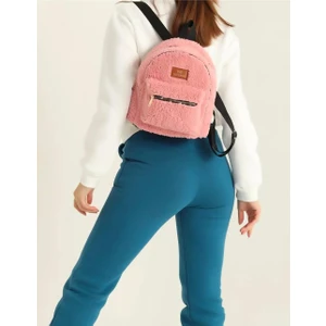 Kadın Günlük Şık Peluş Bej Sırt Çantası Modern ve Sevimli Tasarım 30X30(YXG)