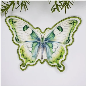 Yeşil Kelebek Şeklinde Nakış Kenar Kumaş Kokteyl Peçetesi 1 Adet