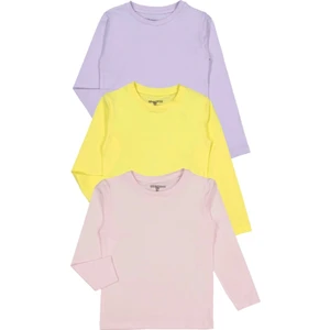 Unisex Uzun Kollu 3'lü Set Düz Renkli Tişört - Kız Erkek Çocuk