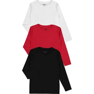 Unisex Uzun Kollu 3'lü Set Düz Renkli Tişört - Kız Erkek Çocuk