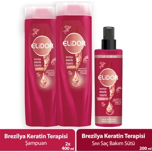 Şaç Bakım Şampuanı Brezilya Keratin Terapisi 400 ml x 2 - Sıvı Saç Bakım Sütü 200 ml x 1