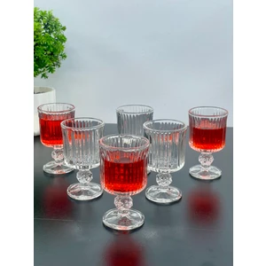 6 Kişilik Cam Ayaklı Pinterest Model Çizgili Kahve Yanı Bardağı Bardak 65 ml