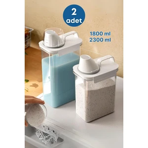 Grimor Life 2 Li Sızdırmaz Depolama Sıvı Toz Deterjan Erzak Saklama Kutusu- Ölçekli Kap 1800 ML 2300 ML