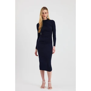 3686 Bel Büzgü Detay Elbise Laci