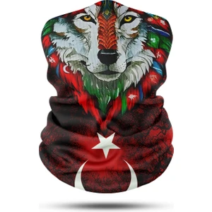 Türk Bayrağı ve Kurt Desenli Dikişsiz Dijital Baskı Baf Buff Bandana Boyunluk