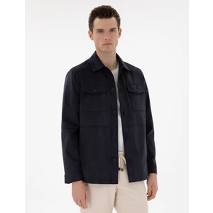 Pierre Cardin Erkek Lacivert Gömlek Yaka Suni Deri Ceket 50312345-200