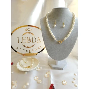 Leda Accessory Inci Gemici Kilit Set Üçlü 14 Ayar Altın Kaplama Gemici Kilit Sistemli Altın Takılabilen Set