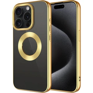 Apple iPhone 15 Pro Uyumlu Tek Kamera Çerçeveli Logo Gösteren Omega Kapak-Gold