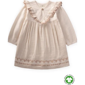 Organik Etnik Nakışlı Müslin Elbise 1-8 Yaş Naturel