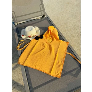 Mady Aksesuar Organik Müslin Kapşonlu Çocuk Panço Turuncu Plaj - Bebek Bornoz