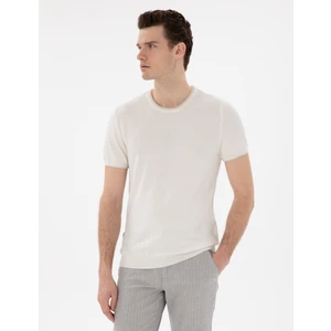 Pierre Cardin Erkek Ekru Slim Fit Bisiklet Yaka Triko Tişört 50307401-VR019