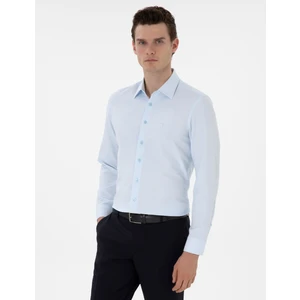 Pierre Cardin Erkek Açık Mavi İltalyan Yaka Armürlü Uzun Kollu Gömlek 50303375-VR003