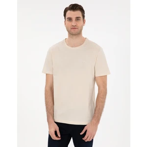 Pierre Cardin Erkek Bej %100 Pamuk Slim Fit Bisiklet Yaka Basic Tişört 50306980-VR011