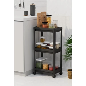 3 Katlı Tekerlekli Mutfak Rafı, Terek, Banyo Rafı, Siyah