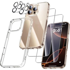 (5'i 1 Arada) iPhone 16 Pro Max Uyumlu 1 Şeffaf Kılıf + 2 Ekran Koruyucu + 2 Kamera Lens Koruyucu