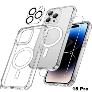 (3'ü 1 Arada) iPhone 15 Pro Uyumlu 1 Magsafe Kılıf + 1 Ekran Koruyucu + 1 Kamera Lens Koruyucu
