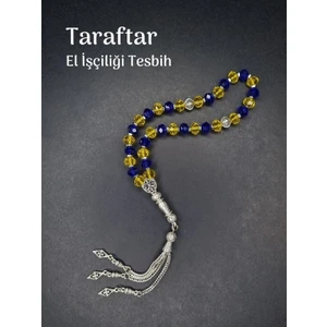 Tuana Trend Fanatik Taraftar El Işçiliği Tesbih 8mm Hediye Sarı Lacivert Küp Kesim