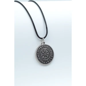 Bu Farklı Viking Pusulası Vegvisir Deri ip Kolye - Gümüş Kaplama - Kadın Erkek Kolye - No:791