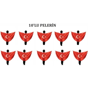 10 Lu Türk Bayrağı Pelerin Gösteri Kostümü Ay Yıldız Bayraklı 23 Nisan 2-6 Yaş (M),7-12 Yaş (L)