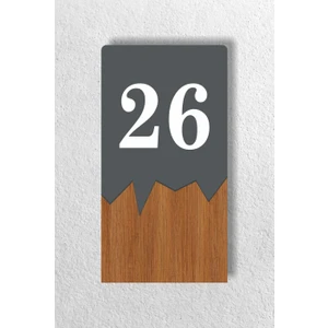 Dikey Metal Kompozit - Ahşap Apartman -Daire Otel Ofis Kapı Numarası Antrasit - Kapı No 26