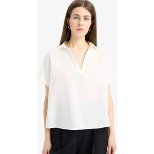 Comfort Fit Gömlek Yaka Basic Düz Kısa Kollu Bluz E5989AX25SP