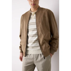 Slim Fit Süet Bomber Mont Ceket Dar Kesim Kolej Yaka Fermuarlı Çift Cepli Mevsimlik Baharlık Hafif A3866AX25SP