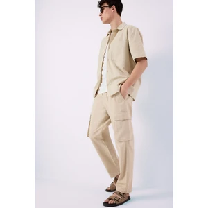 Wide Leg Bol Rahat Kesim Kargo Cepli Keten Görünümlü Yazlık Pantolon B9407AX24SM