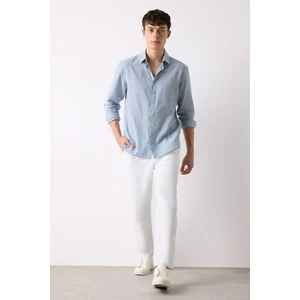 %100 Pamuk Relax Fit Rahat Kesim Düz Paça Keten Görünümlü Yazlık Beyaz Kumaş Pantolon D4251AX25SM