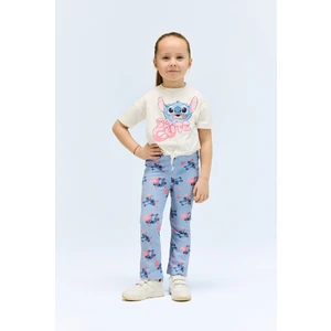 Kız Bebek Disney Lilo & Stitch 2'li Takım Bisiklet Yaka Kısa Kollu Tişört Fitilli Kaşkorse İspanyol Paça Tayt E4802A525SM