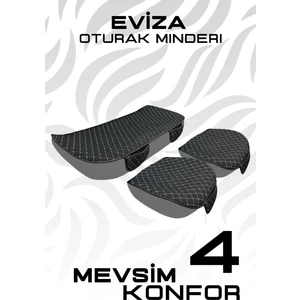 Terletmez Kumaş Deri Byeli Oto Koltuk Üç Parça Minder Seti - Araba Koltuk Kılıfı - Siyah/beyaz