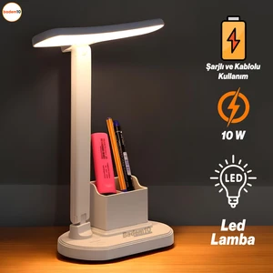 Masa Lambası Şarjlı Gece Lambası 10W 3 Renk Telefon Tutucu Dokunmatik Kademeli Çalışma Okuma Işığı