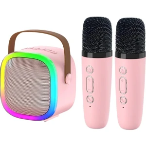 Taşınabilir Çift Mikrofonlu Rgb Renkli Kablosuz Bluetooth Karaoke Hoparlör USB Girişli Şarjlı