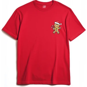 Kırmızı Tişört Kurabiye Adam Yılbaşı Merry Christmas Happy New Year 2025 Yeni Yıl Baskılı T-Shirt