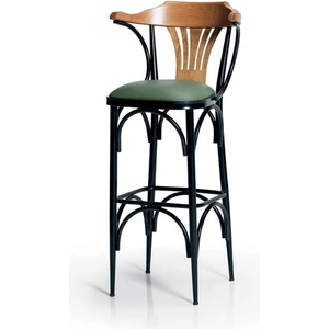 Bar Sandalyesi Yeşil-Kahve Renkli 169 / 75   cm   - Oturma Yüksekliği 75  cm  - Metal İskelet - Deri Oturum - Ahşap Sırt ve Kolçak