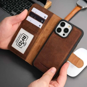 Casper iPhone 16 Pro Kılıf - El Yapımı Hakiki Deri - Manyetik Ayrılabilen Cüzdanlı Kılıf - Antik Kahve