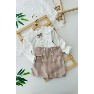 Miniğimin Cicileri Kareli Şort Etekli Yaka Detaylı Kız Çocuk 2 li takım - Pembe