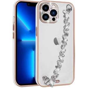 Apple iPhone 12 Pro Max Kılıf Taş Süslemeli Kamera Korumalı El Tutamaçlı Blazer KAPAK-BEYAZ-868