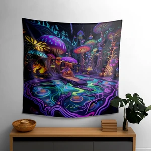 Karanlıkta Parlayan Psychedelic Duvar Örtüsü - Canlı Renkler, Ranforce Kumaş, Süblimasyon
