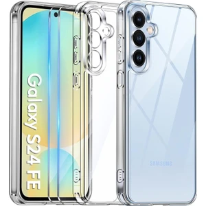 Samsung Galaxy S24 Fe Şeffaf Silikon Kılıf + Cam Ekran Koruyucu Seti (1 KILIF + 1 CAM)