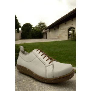 D25ya-870 Krem  Deri Tam Ortopedik Casual Günlük Kadın Ayakkabı