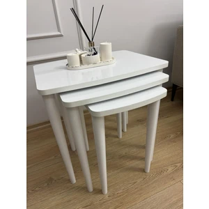 Başaran Mobilya Üst Kalite  Mdf Lam Kenarları Boyalı 3'lü Beyaz Zigon Sehpa Beyaz  Sehpa