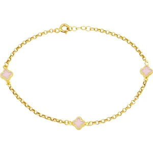 Pembe Renkli Yonca Bileklik Altın 14 Ayar