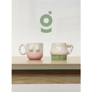 El Yapımı Seramik Kupa Kadın & Erkek / Göğüs & Göbek Çay Kahve Fincanı 2'li Mug Bardak