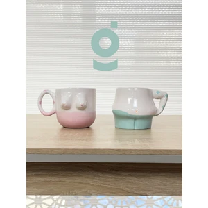 El Yapımı Seramik Kupa Kadın & Erkek / Göğüs & Göbek Çay Kahve Fincanı 2'li Mug Bardak